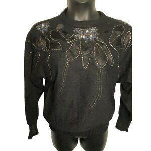 Vintage Dossi Black Size Large Dolman Sleeve Sweater Beaded Embellished